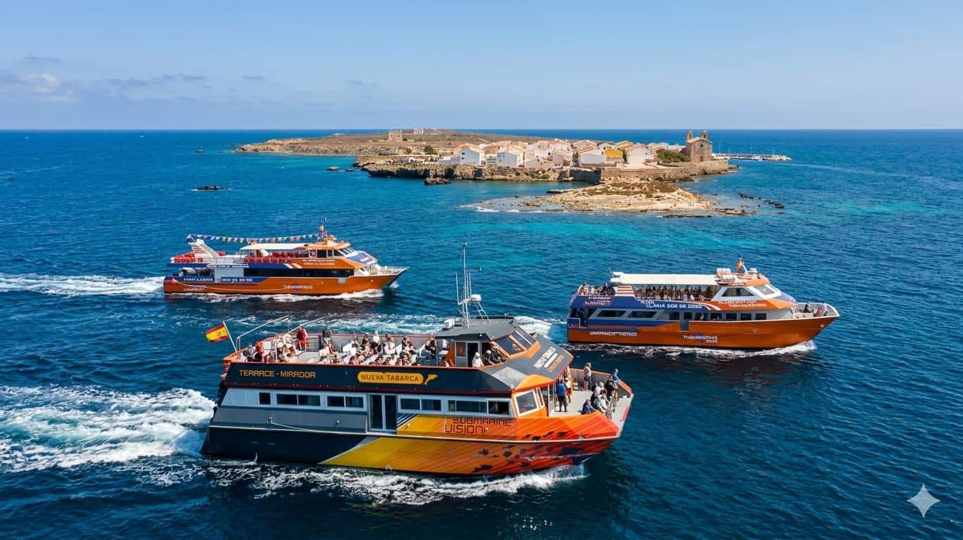 Barco de Viajes Isla Tabarca navegando desde el puerto de Santa Pola hacia la Isla de Tabarca